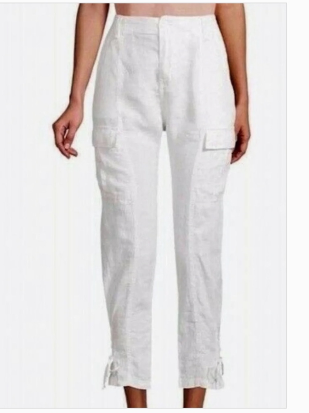 NWT Joie Telutci Lace-Up 100% Linen Cargo Pants in White Size 4